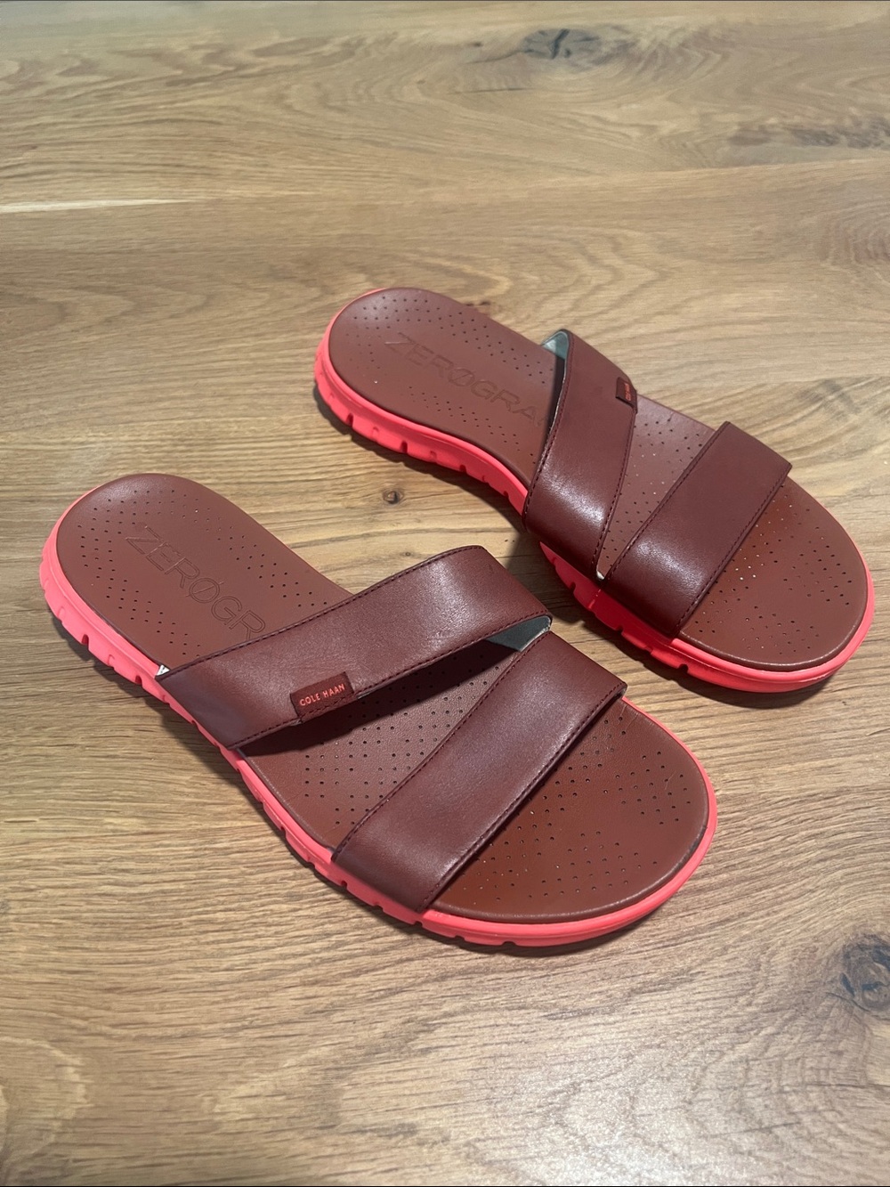 Cole Haan ZerøGrand Leather Slide Sandals Brown Pink Size 7